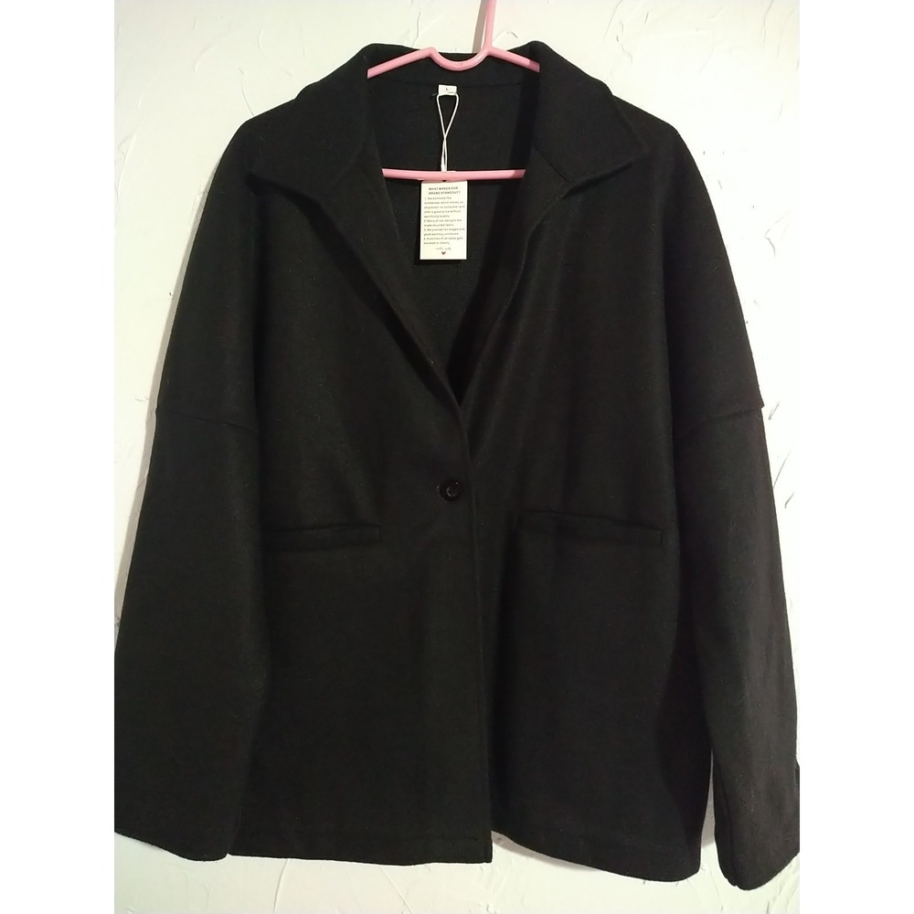 Casual Blazer Jacket Ladies L Black Business Work Career Professional Relaxed